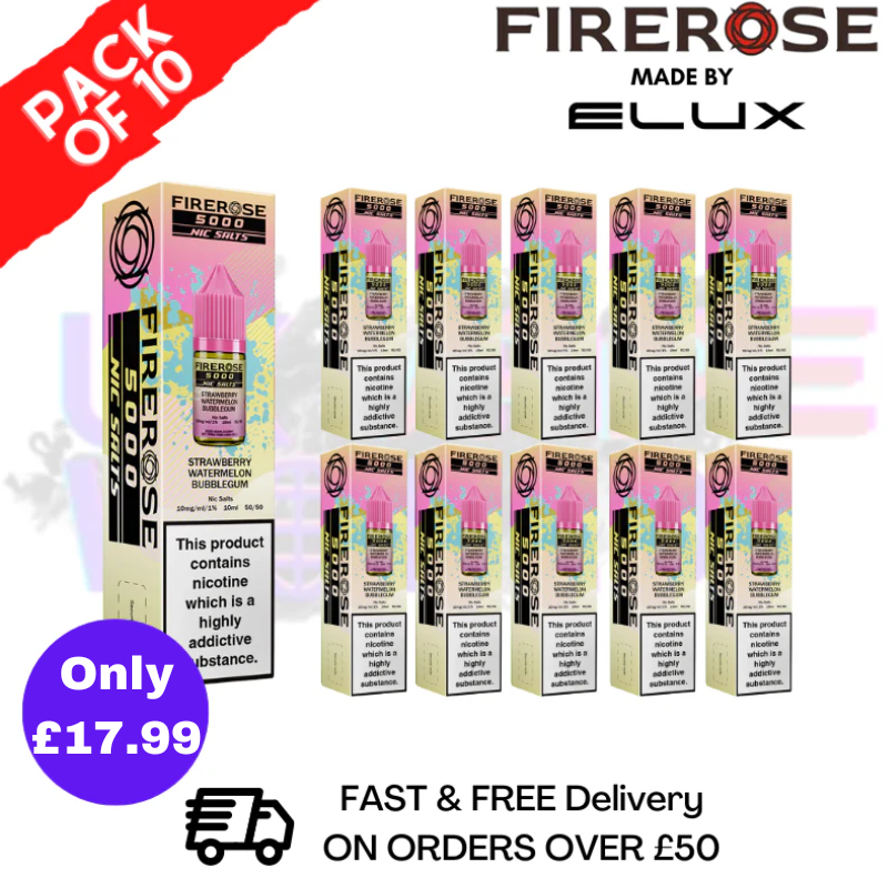 shop Strawberry Watermelon Bubblegum Firerose 5000 Nic Salt Box Of 10 - ukvapeworld