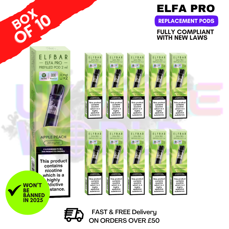 Apple Peach Elf Bar Elfa Pro Prefilled Pod Box Of 10 Apple Peach Elf Bar Elfa Pro Prefilled Pod Box Of 10
