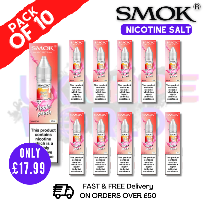 Apple Peach Smok Nic Salt E Liquid BOX OF 10 - ONLY 17.99 Apple Peach Smok Nic Salt E Liquid BOX OF 10 - ONLY 17.99