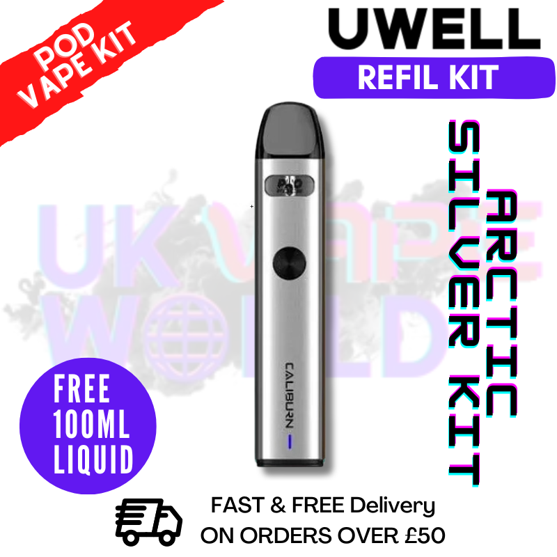 Arctic Silver Uwell Caliburn A2 Pod Kit + Free 100ML E Liquid Arctic Silver Uwell Caliburn A2 Pod Kit + Free 100ML E Liquid