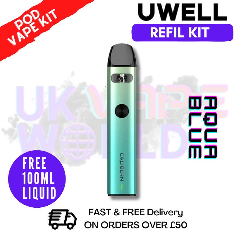 Aqua Blue Uwell Caliburn A2 Pod Kit + Free 100ML E Liquid Aqua Blue Uwell Caliburn A2 Pod Kit + Free 100ML E Liquid