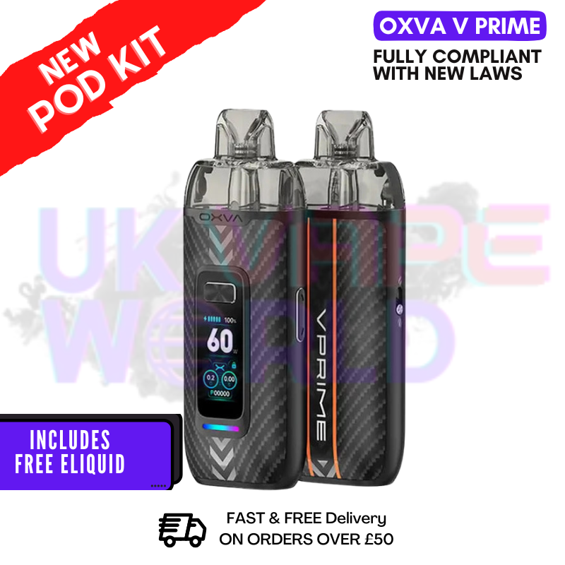 Black Carbon Oxva V Prime Pod Vape Kit + FREE NIC SALT Black Carbon Oxva V Prime Pod Vape Kit + FREE NIC SALT