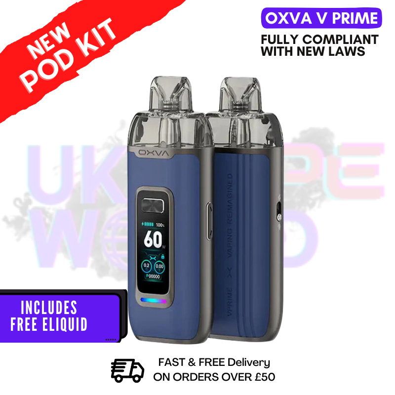 Blue Leather Oxva V Prime Pod Vape Kit + FREE NIC SALT Blue Leather Oxva V Prime Pod Vape Kit + FREE NIC SALT