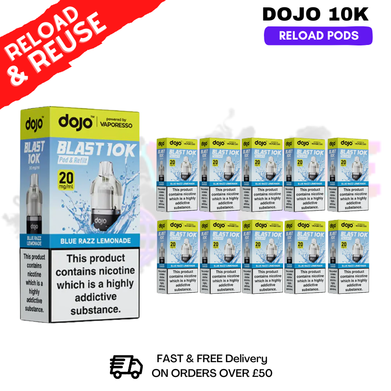 shop Blue Razz Lemonade Dojo Blast 10K Replacement Pods Box Of 10 - ukvapeworld