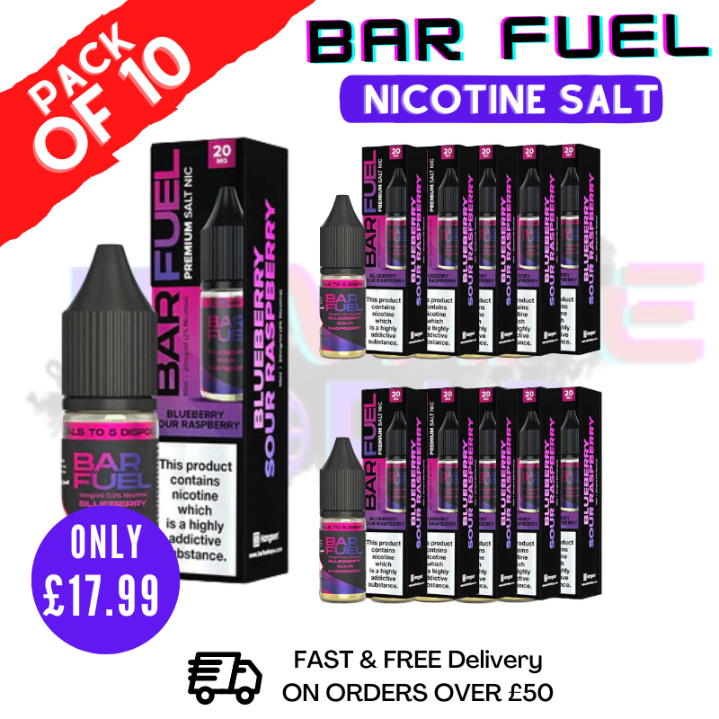 Shop Blue Sour Raspberry Bar Fuel Nic Salt Box Of 10 - ONLY £1.79 Each - UK Vape World
