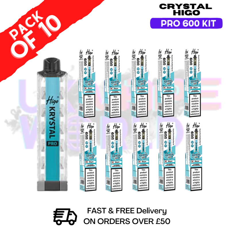 Blue Sour Raspberry Higo Crystal 600Puff Kits Box Of 10