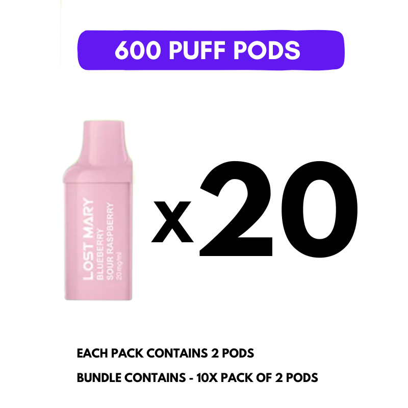 Blue Sour Raspberry Lost Mary 600 Puff Replacement Pods Box Of 10