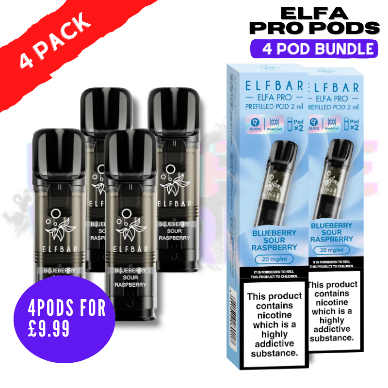 Shop Blue Sour Raspberry ELFA Pro Pods - Pack Of 4 PODS - UK Vape World