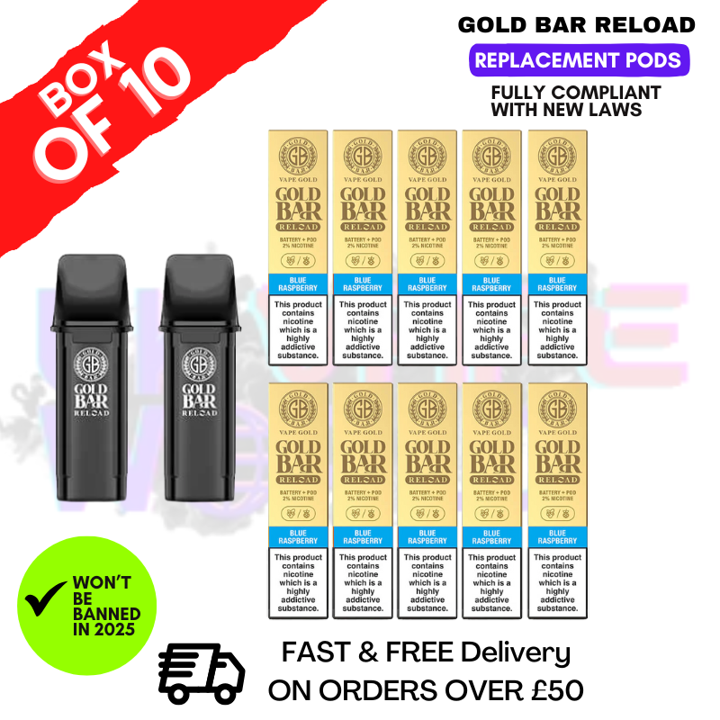 Shop Blue Raspberry Gold Bar Reload Prefilled Pods Box of 10 - UK Vape World