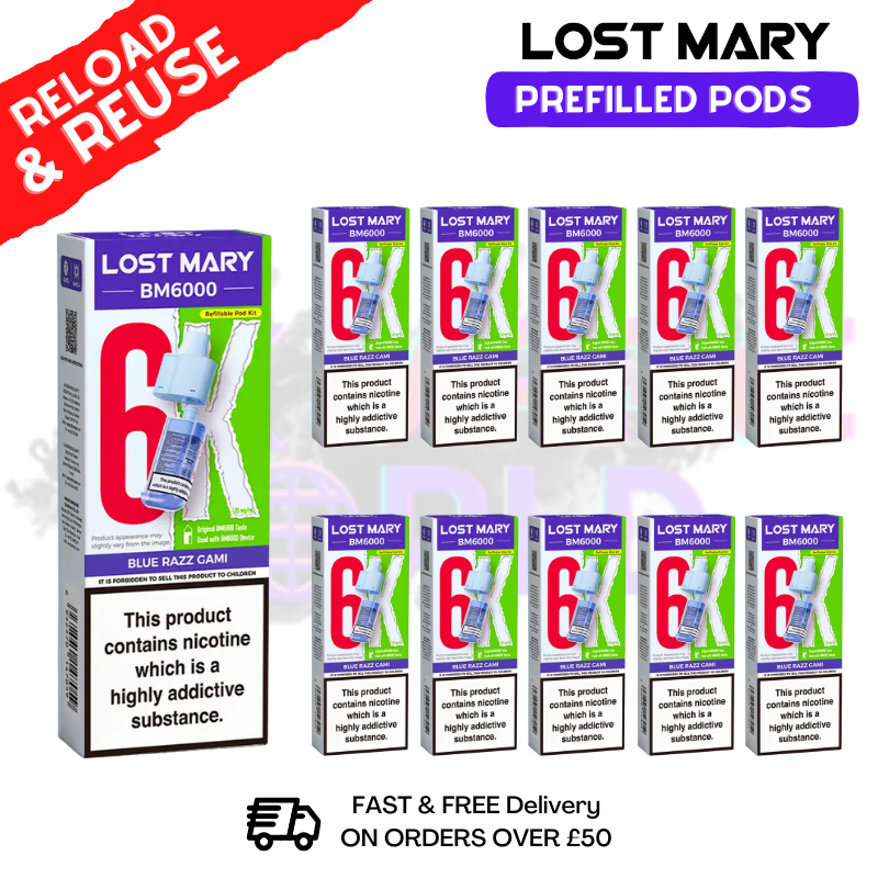 Blue Razz Gami Lost Mary BM6000 Replacement Pods BOX OF 10 Blue Razz Gami Lost Mary BM6000 Replacement Pods BOX OF 10