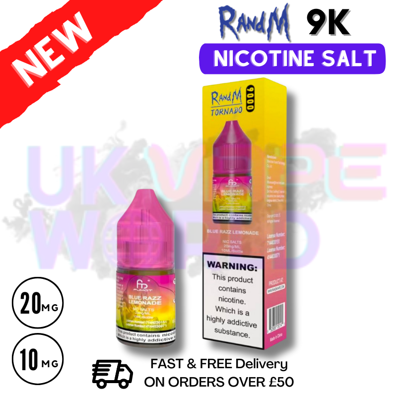 Shop Blue Razz Lemonade RandM Tornado 9000 Nic Salt 10ml eLiquid - UK Vape World
