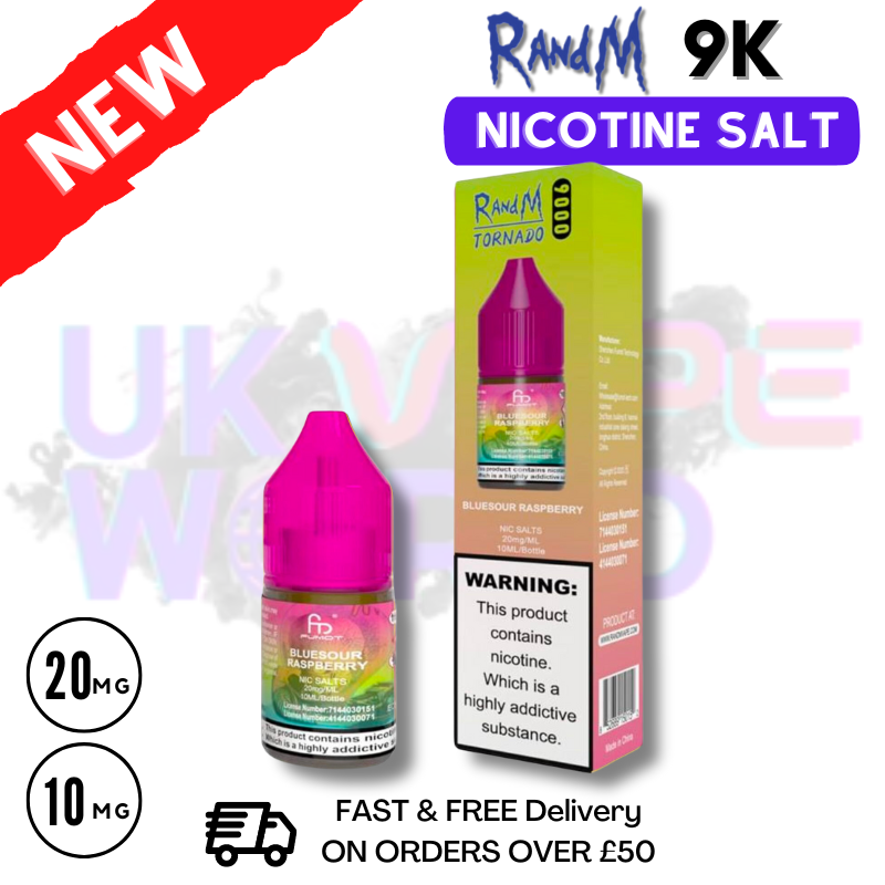 Blue Sour Raspberry RandM Tornado 9000 Nic Salt 10ml eLiquid - 1.99
