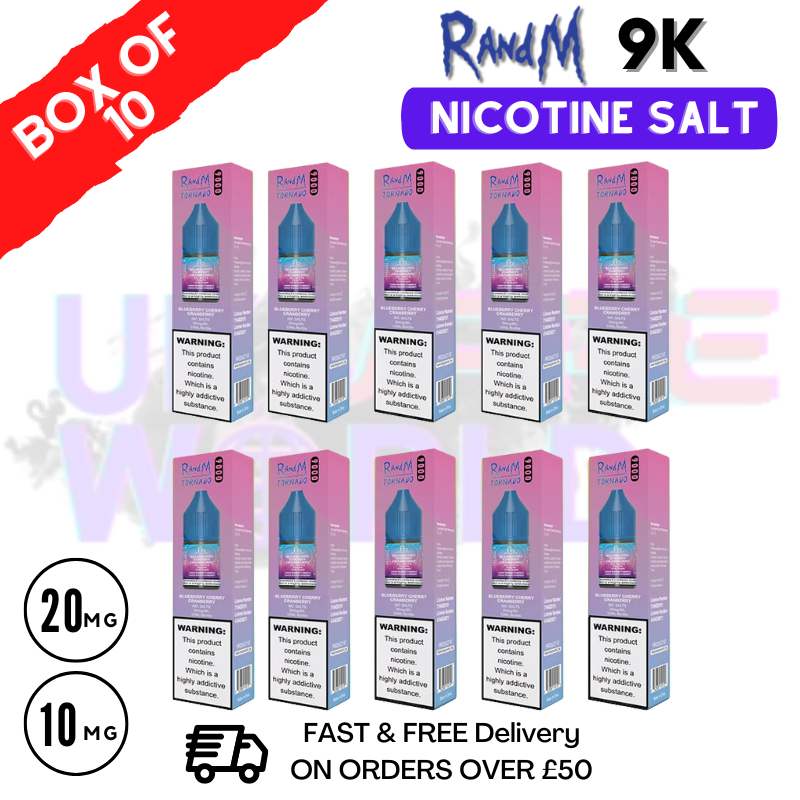Shop Blue Razz Cherry RandM 9000 Tornado Nic Salt Pack / Box of 10 - £16.99 - UK Vape World