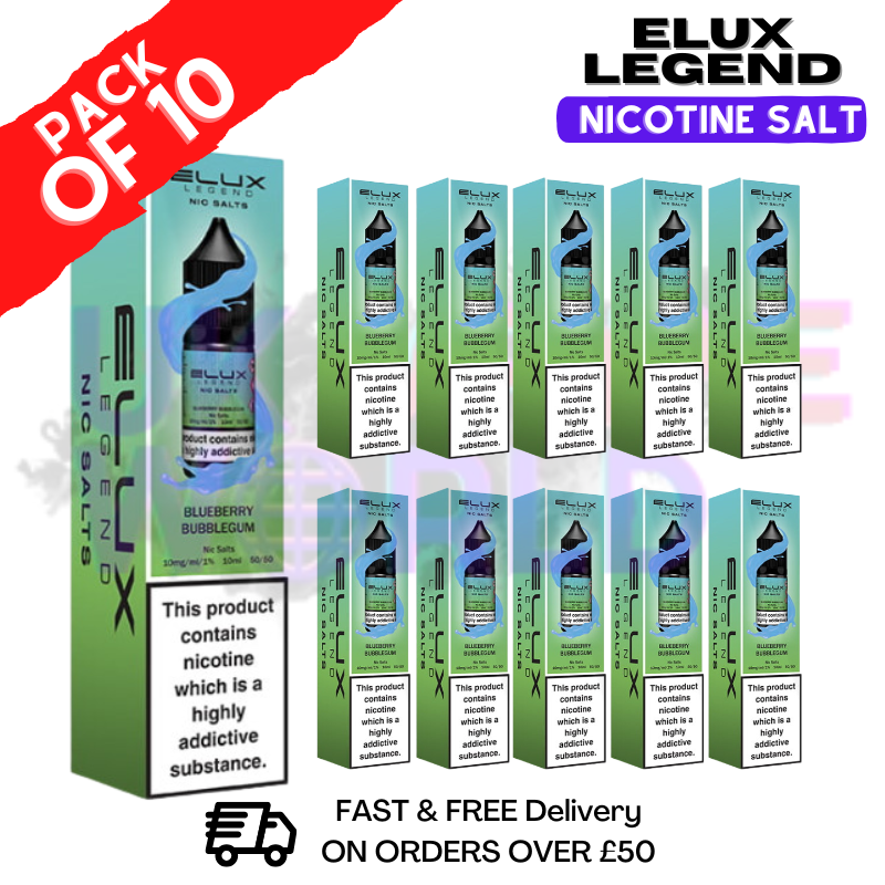 Shop Blueberry Bubblegum Elux Legend Nic Salt BOX OF 10 - UK Vape World