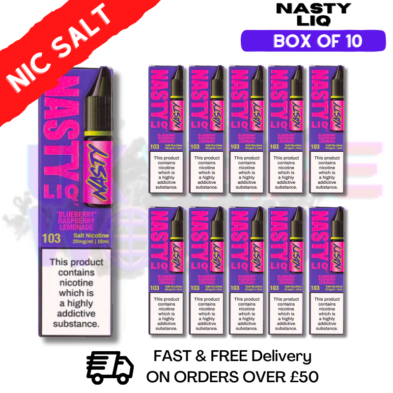 Shop Blue Raspberry Lemonade - NastyLiq Nic Salt Box Of 10 - UK Vape World