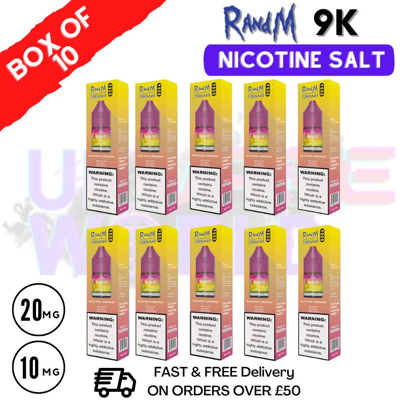 Shop Blue Razz Lemonade RandM 9000 Tornado Nic Salt Pack / Box of 10 - £16.99 - UK Vape World