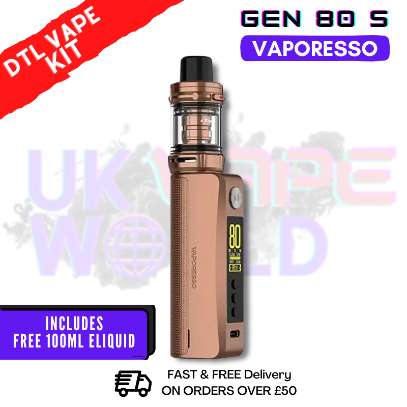 Brown Vaporesso GEN 80 S Vape Kit + Free 100ml - 27.99 Brown Vaporesso GEN 80 S Vape Kit + Free 100ml - 27.99