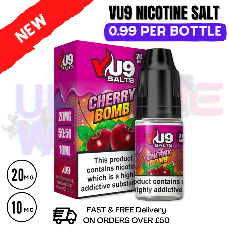 Cherry Bomb Pod Nic Salt 10ml Nicotine E Juice by VU9 - 99p Eliquid Cherry Bomb Pod Nic Salt 10ml Nicotine E Juice by VU9 - 99p Eliquid