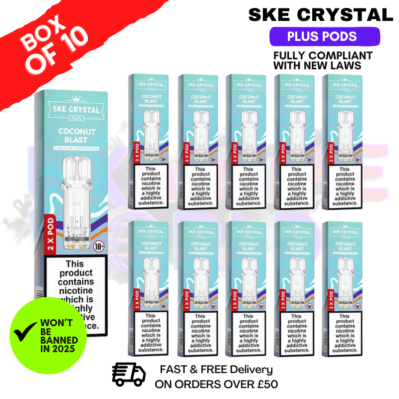 Coconut Blast SKE Crystal Plus Prefilled Pod Box Of 10 Coconut Blast SKE Crystal Plus Prefilled Pod Box Of 10