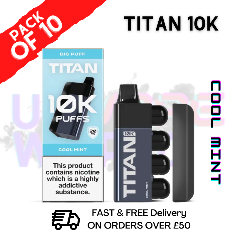 Cool Mint - Titan 10K Prefilled Vape Kit Box Pack Of 10 Cool Mint - Titan 10K Prefilled Vape Kit Box Pack Of 10