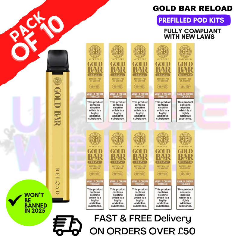 Shop Cream Tobacco Gold Bar Reload Prefilled Pod Kit Box of 10 - UK Vape World