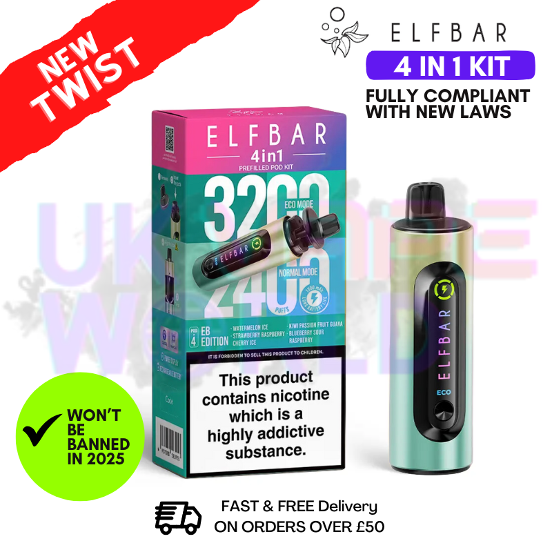 EB Edition Elf Bar 3200 & 2400 Puff (4 in 1) Prefilled Pod Kit EB Edition Elf Bar 3200 & 2400 Puff (4 in 1) Prefilled Pod Kit