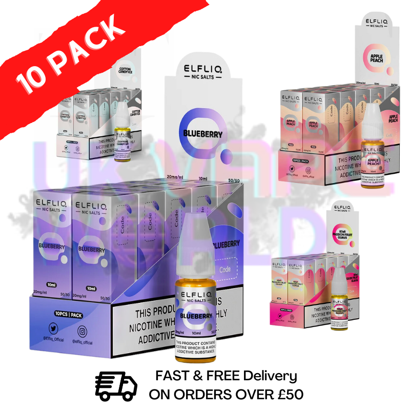 Elf Bar Nic ElfLiq Salt E-Juice Pack - Box Of 10 For £25