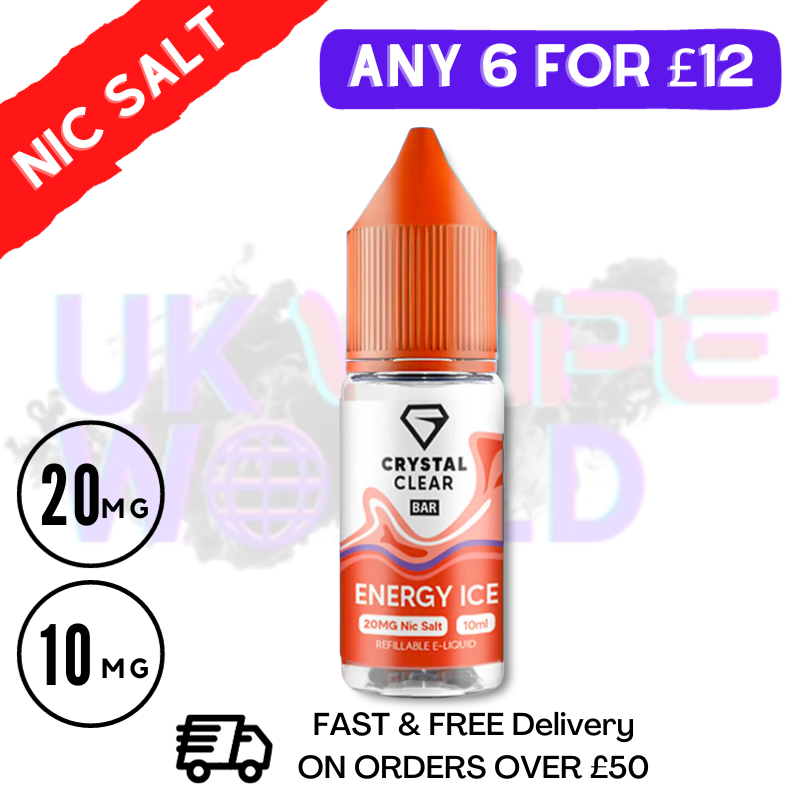 Crystal 'Energy ICE' Bar Nic Salt - Any 6 For 12 Crystal 'Energy ICE' Bar Nic Salt - Any 6 For 12