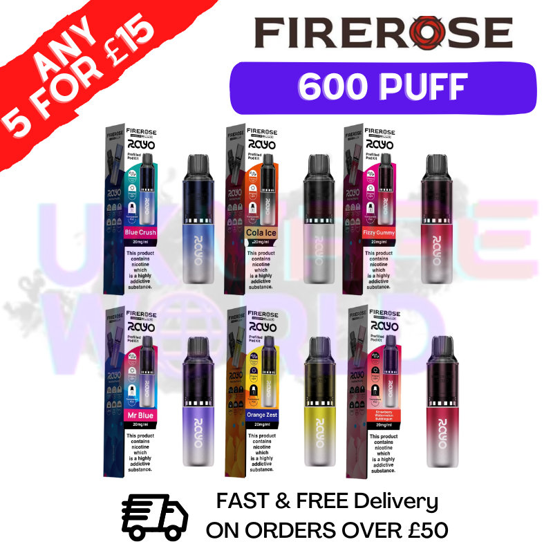 Firerose Rayo 600 Puffs Prefilled Kit - ANY 5 For 15 Firerose Rayo 600 Puffs Prefilled Kit - ANY 5 For 15