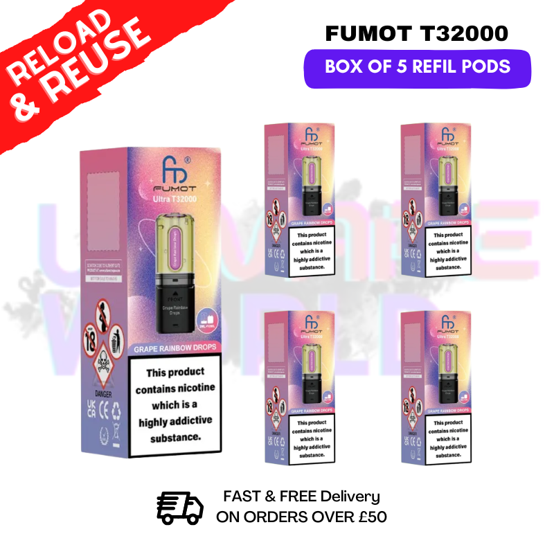 Grape Rainbow Drops Fumot T32000 REPLACEMENT PODS - BOX OF 5 - UKVAPEWORLD