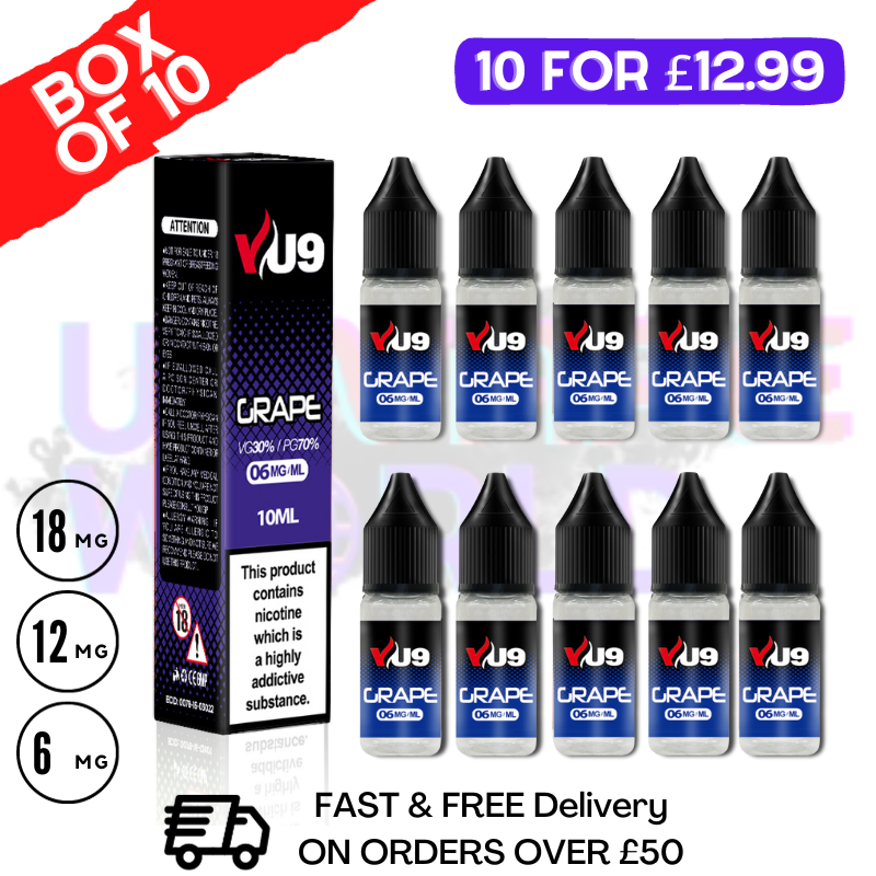 Grape VU9 E-Liquid Juice 10ml Nic Eliquid - 10 x 10ML BUNDLE - UK Vape World