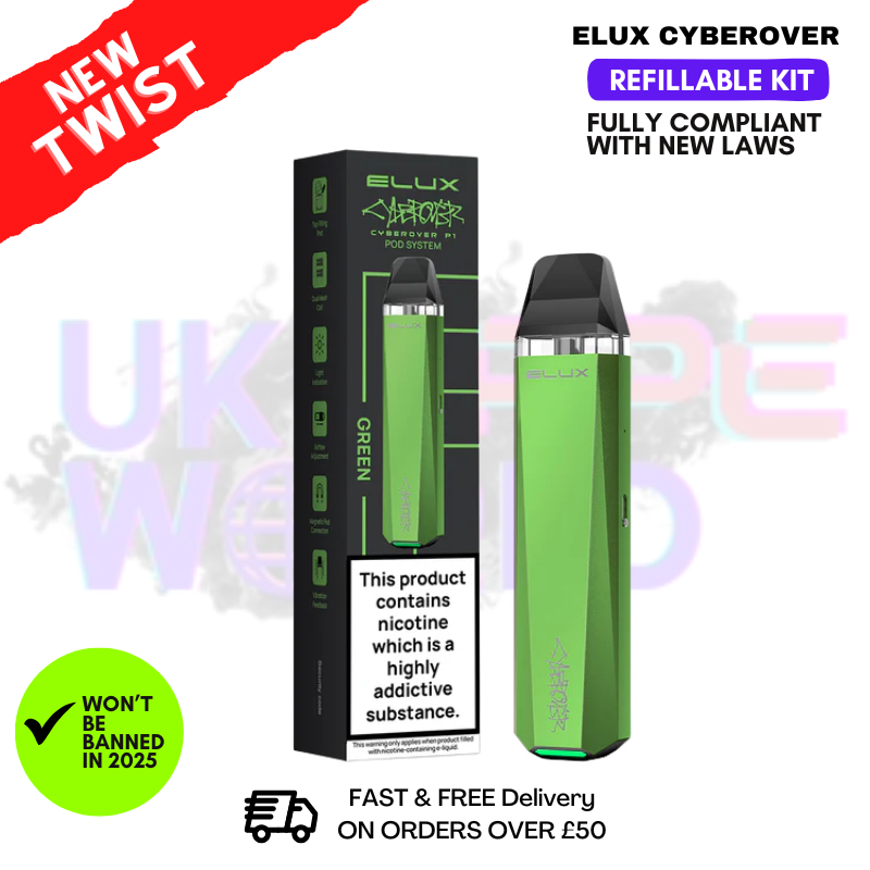 Green Elux CyberOver P1 Refillable Kit + Free Nic Salt Green Elux CyberOver P1 Refillable Kit + Free Nic Salt