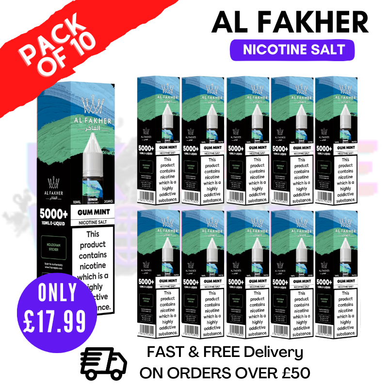 Gum Mint Al Fakher 5000+ Nic Salt BOX OF 10 Gum Mint Al Fakher 5000+ Nic Salt BOX OF 10