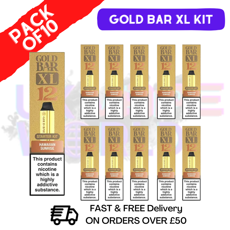 hawaiian sunrise gold bar vape Hawaiian Sunrise Gold Bar XL Kits Box Of 10