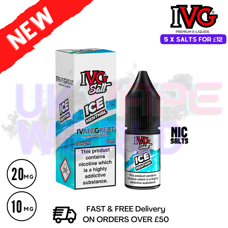 ICE MENTHOL IVG Salt 10ml Nic Eliquid | ANY 5 FOR 12 ICE MENTHOL IVG Salt 10ml Nic Eliquid | ANY 5 FOR 12