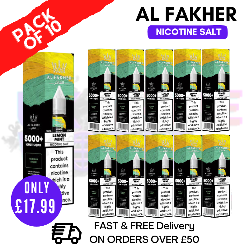 Shop Lemon Mint Al Fakher 5000+ Nic Salt BOX OF 10 - UK Vape World