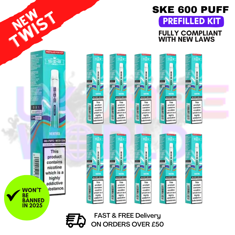 Menthol SKE Crystal Bar Puffs 600 SKE Box Of 10 Menthol SKE Crystal Bar Puffs 600 SKE Box Of 10