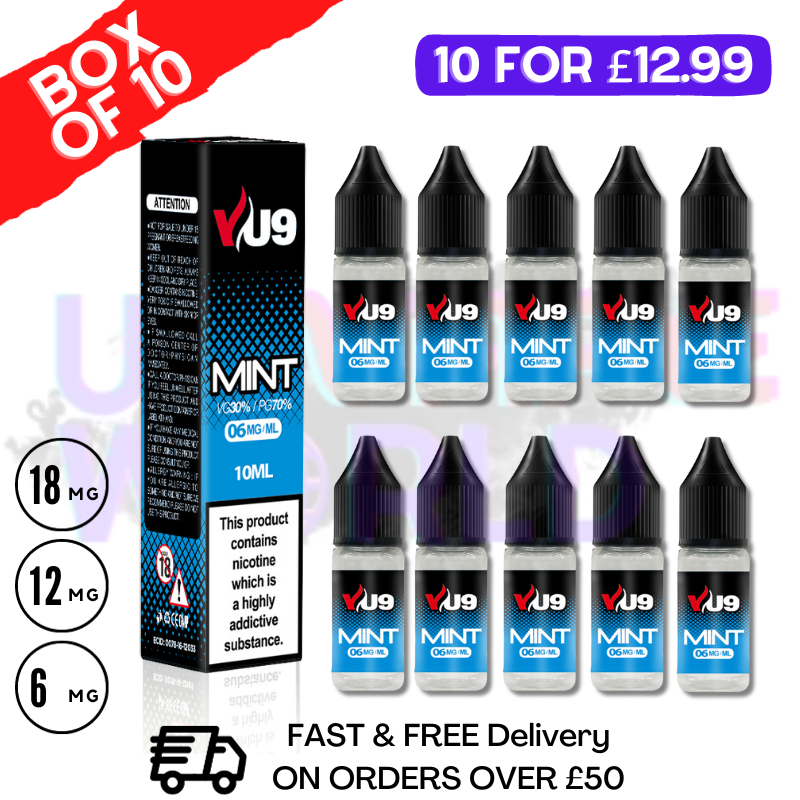 Mint VU9 E-Liquid Juice 10ml Nic Eliquid - 10 x 10ML Bundle - UK Vape World