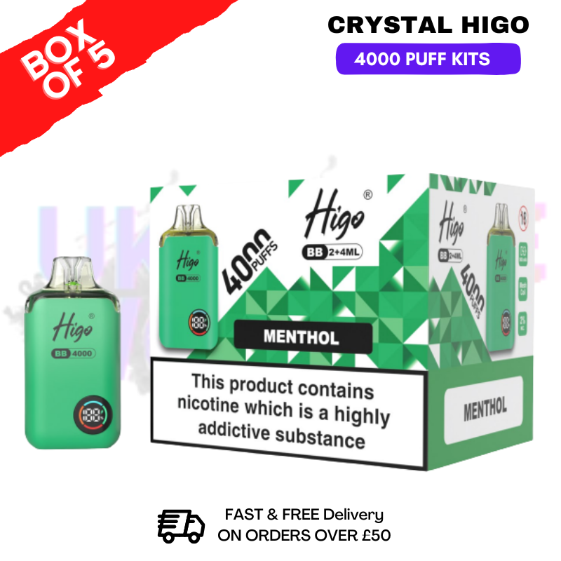 vape residue Menthol Crystal Higo 4000 Pod Kits Box Of 5