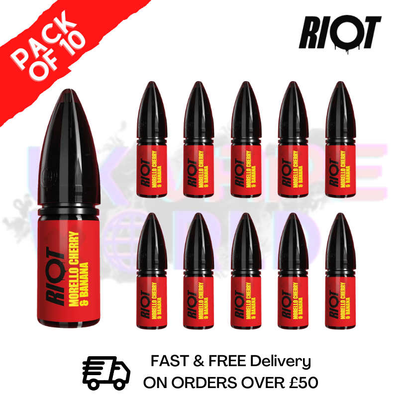 shop Morello Cherry & Banana Riot X Nic Salt Box Of 10 - ukvapeworld