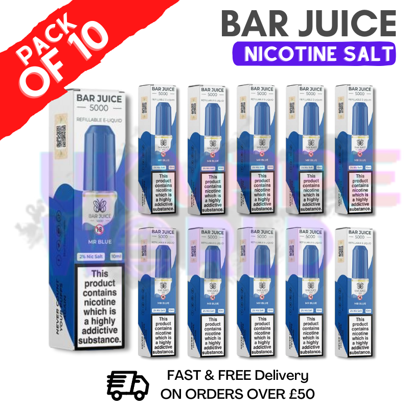 Mr Blue Bar Juice 5000 Nic Salt | Box of 10 | ONLY 13.99 Mr Blue Bar Juice 5000 Nic Salt | Box of 10 | ONLY 13.99