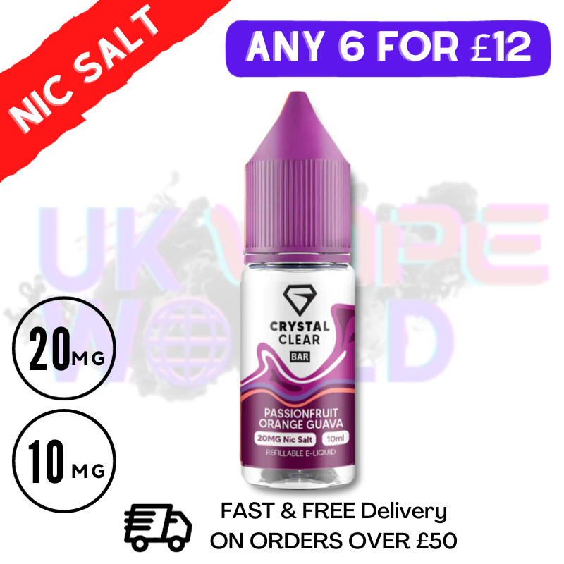 Shop Passionfruit Orange Guava Crystal Clear Bar Nic 10ML Nicotine Salt eLiquid - UK Vape World