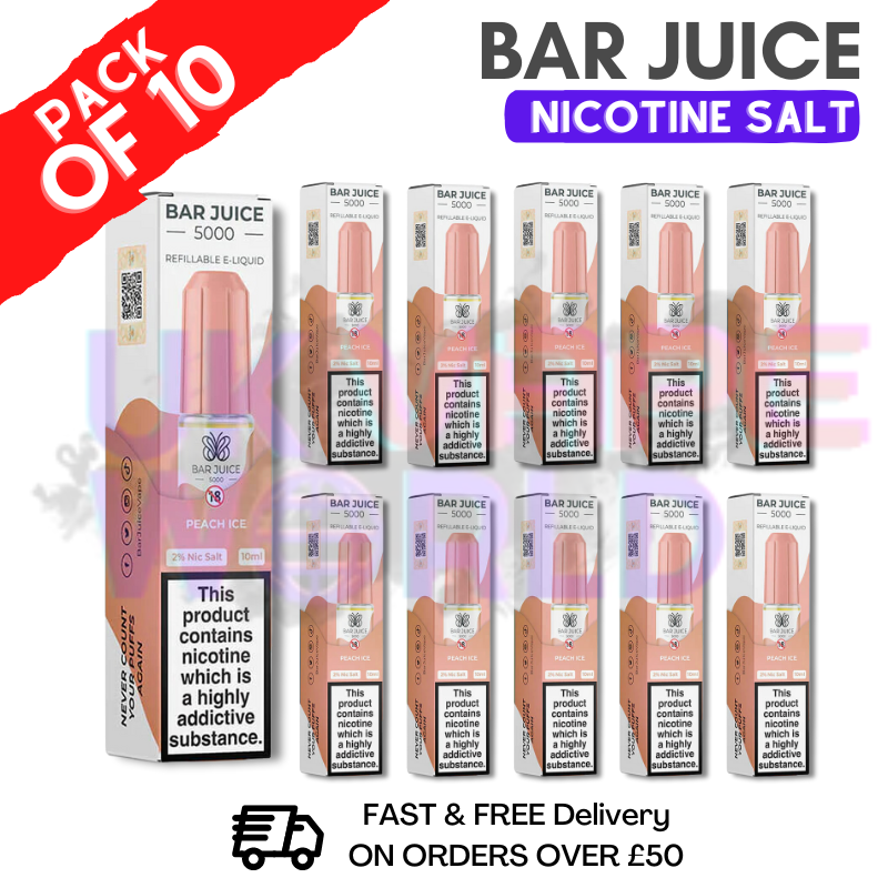 Peach ICE Bar Juice 5000 Nic Salt | Box of 10 | ONLY 13.99