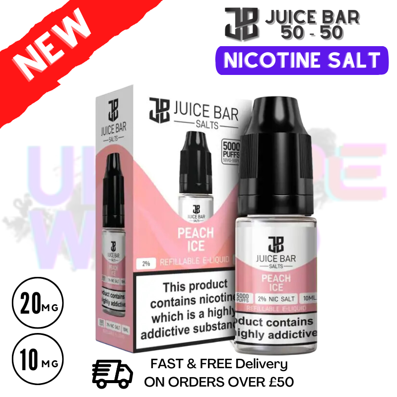 Shop Peach Ice - Juice Bar Nic Salt 10ML eLiquid Only £1.99 - UK Vape World
