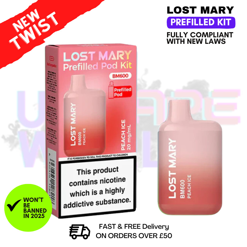 Peach ICE Lost Mary BM600 Prefilled Pod Kit - ONLY 3.29 Peach ICE Lost Mary BM600 Prefilled Pod Kit - ONLY 3.29