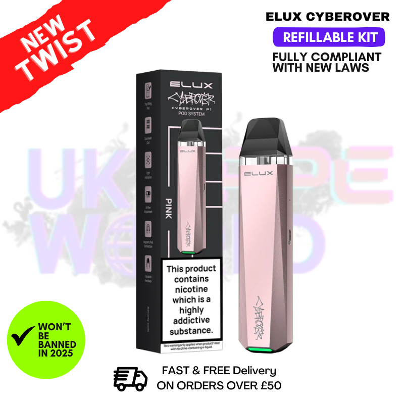 Pink Elux CyberOver P1 Refillable Kit + Free Nic Salt