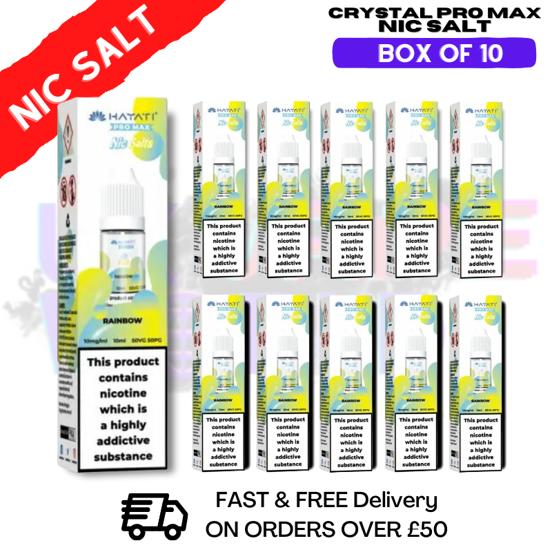 Rainbow Hayati Crystal Bar Pro Max Pack Box Of 10 Nic Salts Rainbow Hayati Crystal Bar Pro Max Pack Box Of 10 Nic Salts