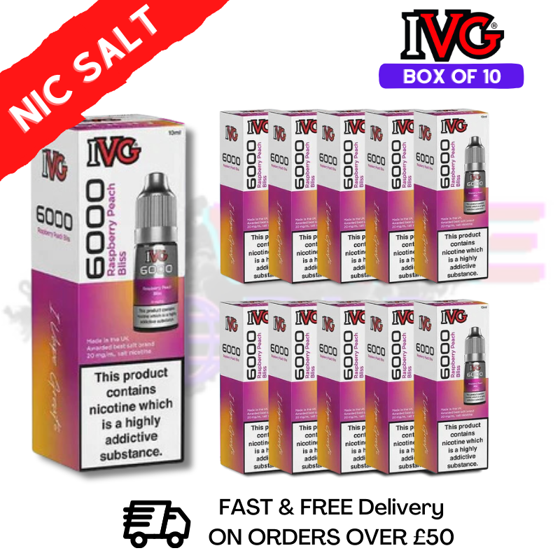 Raspberry peach bliss IVG 6000 Box Of 10 Nic Salt