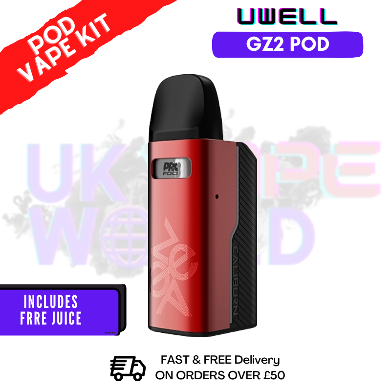 uwell caliburn red GZ2 Pod Kit + Free Nic Salt Black Flavours:Graphite VIBES | SUPER FOG