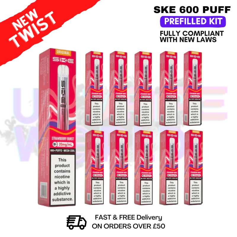 Strawberry Burst - Crystal Bar Puffs 600 SKE Box Of 10 Strawberry Burst - Crystal Bar Puffs 600 SKE Box Of 10